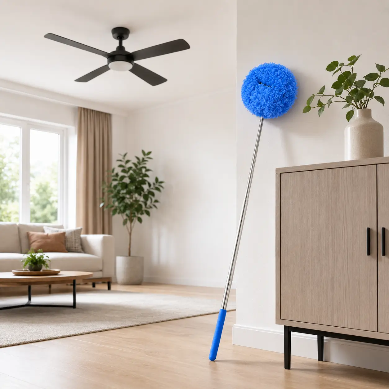 Telescoping Microfiber Duster Brush with Handle - Extendable Metal Handle (3ft-6ft), Lightweight Acrylic, Reusable Washable Dusters for Cleaning, Ideal for Ceiling Fan, Vents, Summer-Fall Home Supplies Essential, 3Ft To 6Ft