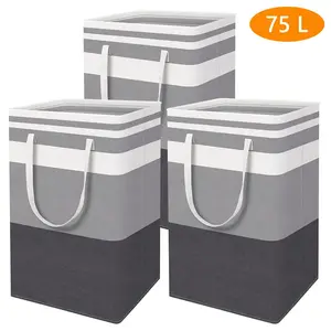 3-Pack Large Laundry Basket,Waterproof, Easy to store , Freestanding Laundry Hamper, Collapsible Tall Clothes Hamper With Extended Handles For Clothes Toys In The Dorm And Family-(Gradient Grey, 75L)
