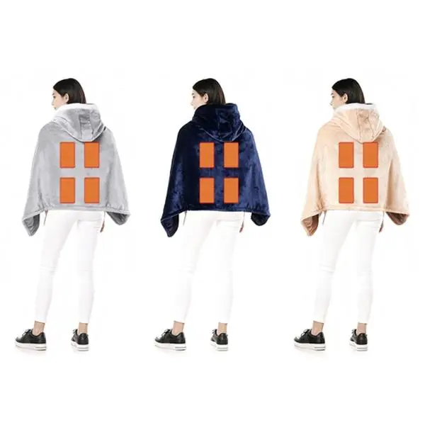 Double-Layer Soft Flannel Wearable Heated Hoodie for Men & Women - 8 Heating Zones, 3-Way 3 Levels, USB-Powered (8W), 150x80cm/59.1x31.5in, 2 Outer Pockets, 10000mAh, Machine Washable, Portable Outdoor Warmth for Camping