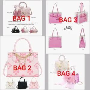 Cute Purses for Little Girls, Mini Cute Handbags for Women, Elegant Princess Crossbody Bag with Bowknot, Detachable Gold Chain & Pearl Handle (Pink/Beige, 5.1"×4.7"×1.96")