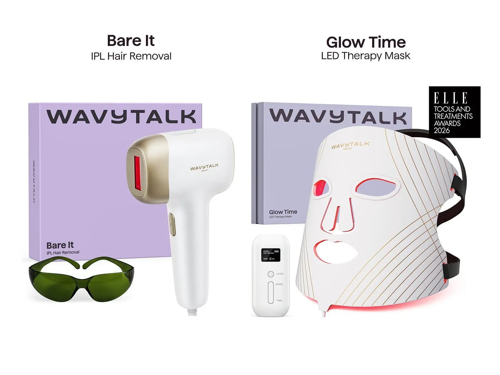 Wavytalk Bundle: IPL Hair Removal, Ice-Cooling 24J Dual- Pulse Painless Salon-Grade and LED Face Mask