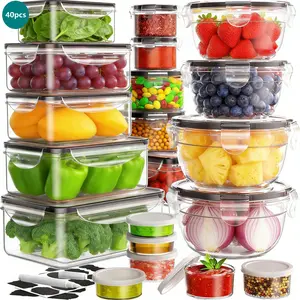 40pcs Airtight Food Storage Set (20 containers & 20 lids) Food Storage Container Organizer Box Leakproof Meal-Prep Containers for Utensils Kitchen Storage Reusable Plastic Microwave/Dishwasher Safe with Labels & Pen