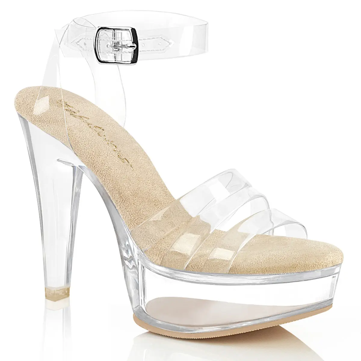 Women's Stylish Platform Sandals - Formal-Casual Footwear with 1 3/4-inch Platform, 5-inch Heel, Beige/Clear Colors, Comfortable Design, Statement Shoes, Fashion, Height With A Hint Of Edge, 5 In, Ankle Strap, Height Boost, Jelly Band, Chic, Evening, Trip