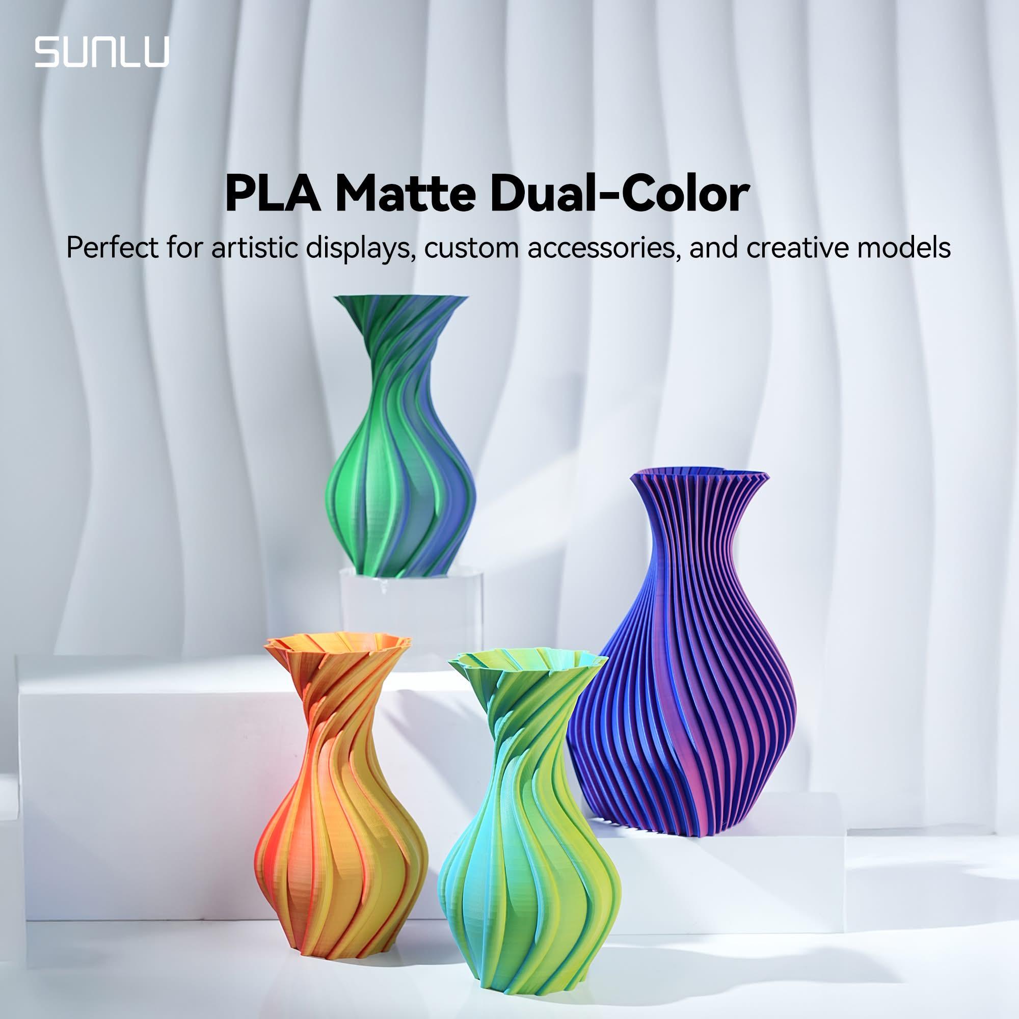 SUNLU Matte PLA Dual-Color 3D Printer Esthenic Filament 1KG, Seamless Two-Tone Shifts & Soft Matte Finish