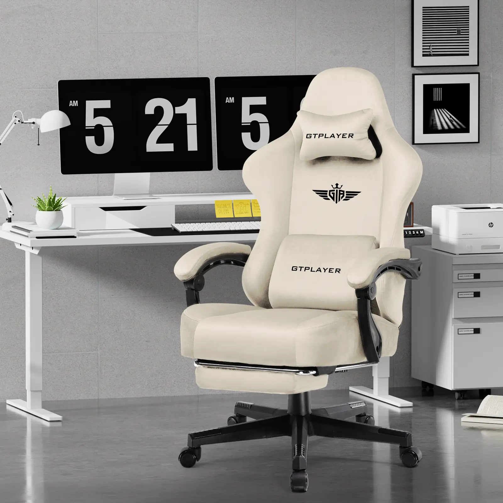GTPLAYER Reclining Video Gaming Chair - Fabric Contoured Ergonomic Chair for Gaming, Big & Tall Pro Armchair with Pocket Spring Cushion, 350LBS High Back, Footrest, Springtok Design, Ergonomic Gaming Chair