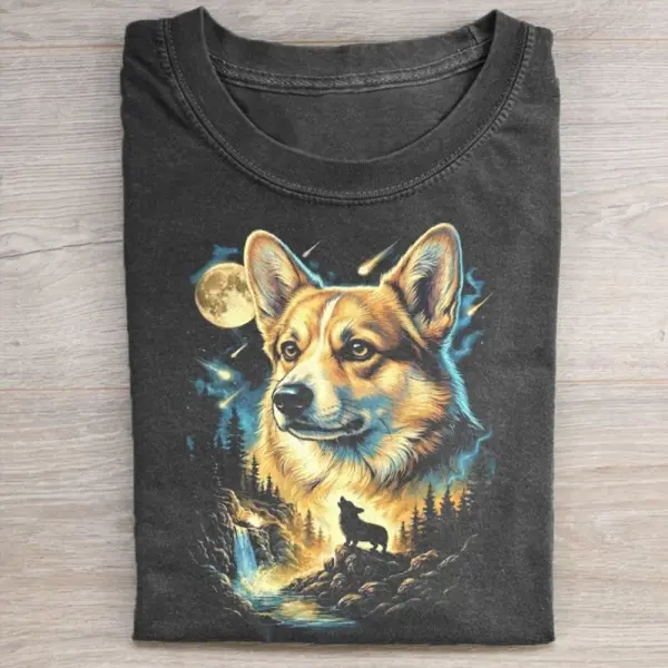 Comfort Colors Corgi Howling to The Moon 2 T-shirt, Vintage 90s Dog Graphic Tee, Animal Lover Gift, Unisex Fit Design, Gift for Men and Women