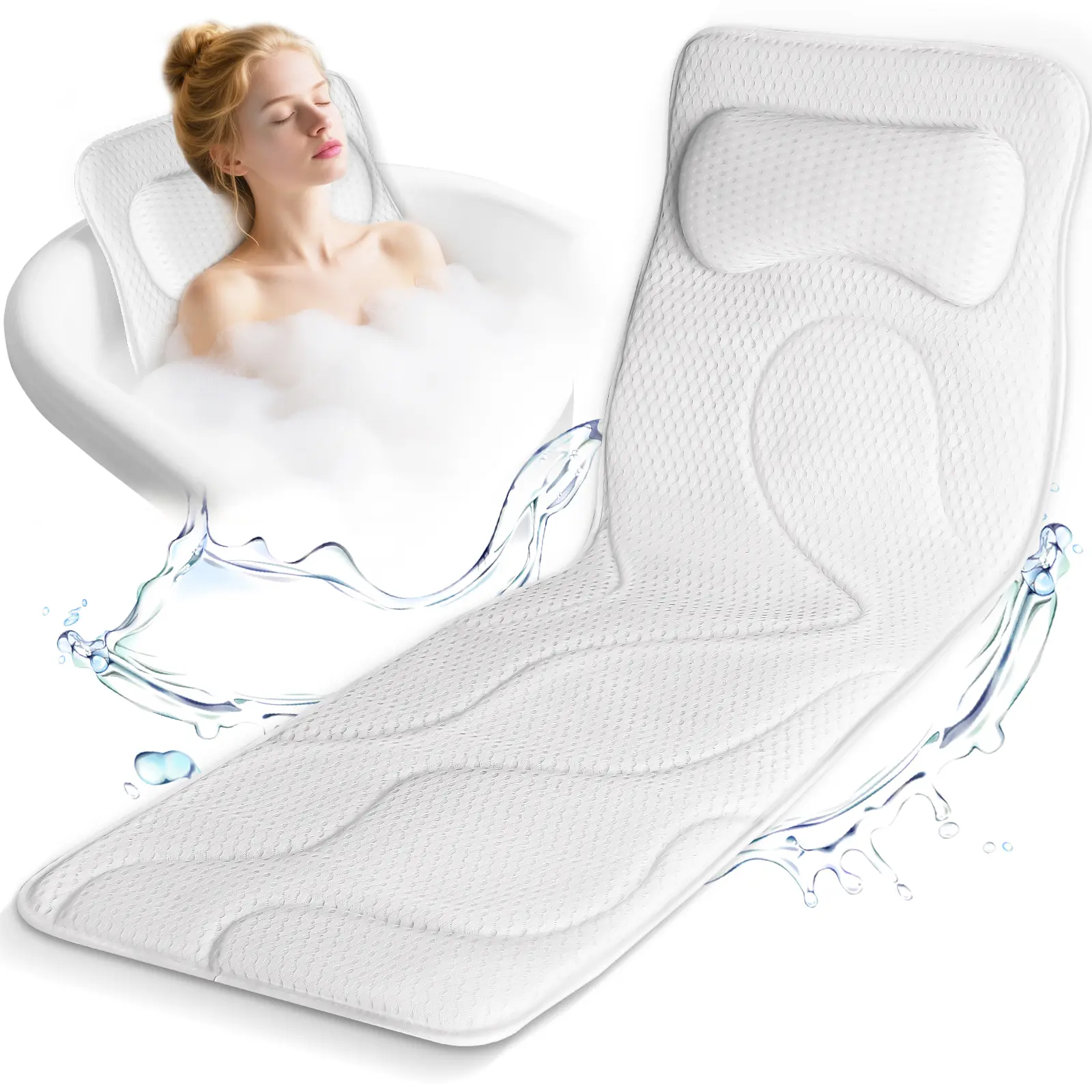 17in Waist-Free Bath Pillow with Foldable Lumbar Support - Non-Slip Bathtub Mat, Versatile Bathing Accessory for Adults, Easy Storage After Use, Great Holiday Gift