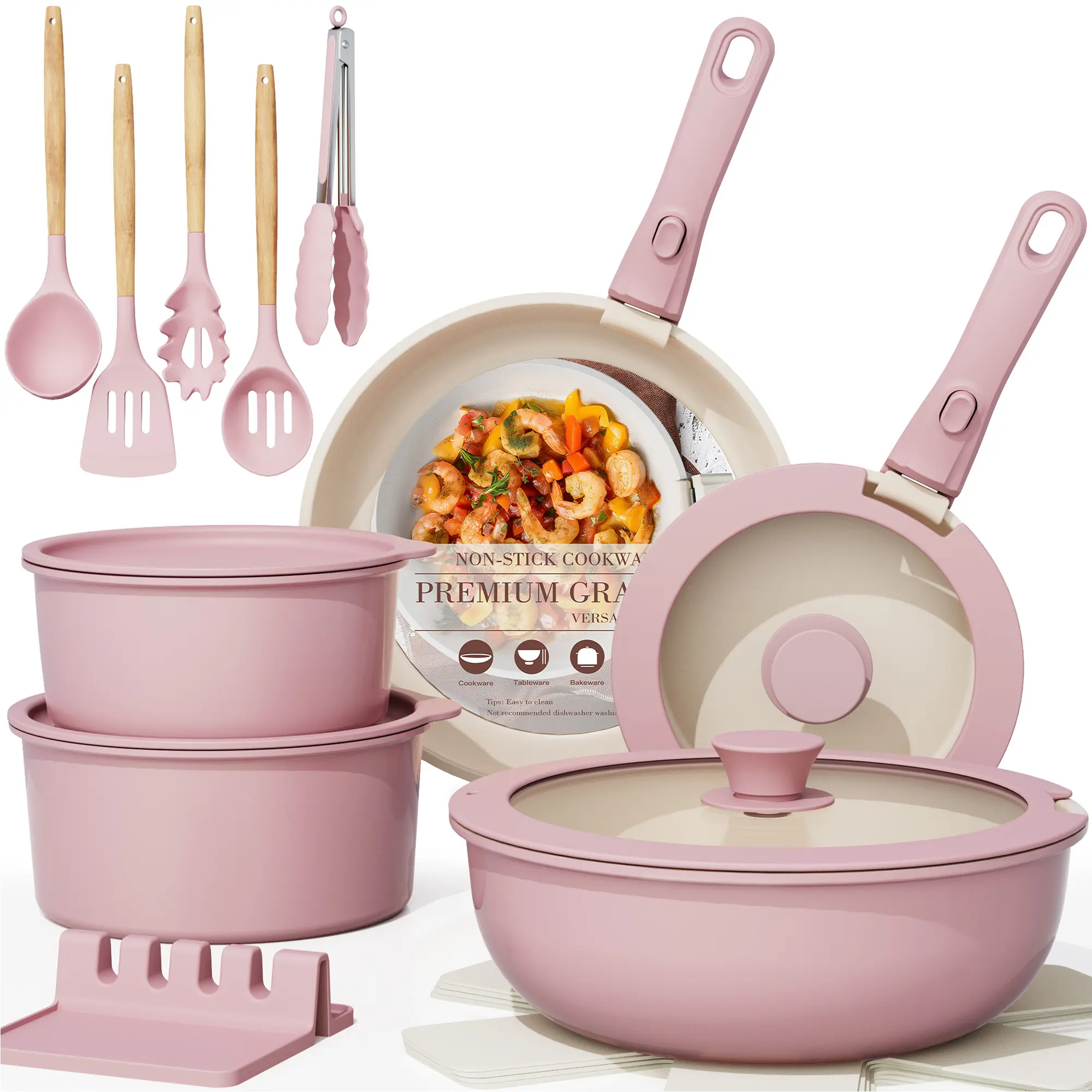 【Deals For You】Astercook 20 PCS Non Stick Ceramic Coated Cookware Set - Detachable Handle Aluminium Pots and Pans Set, Kitchen Supplies for Easy Cooking