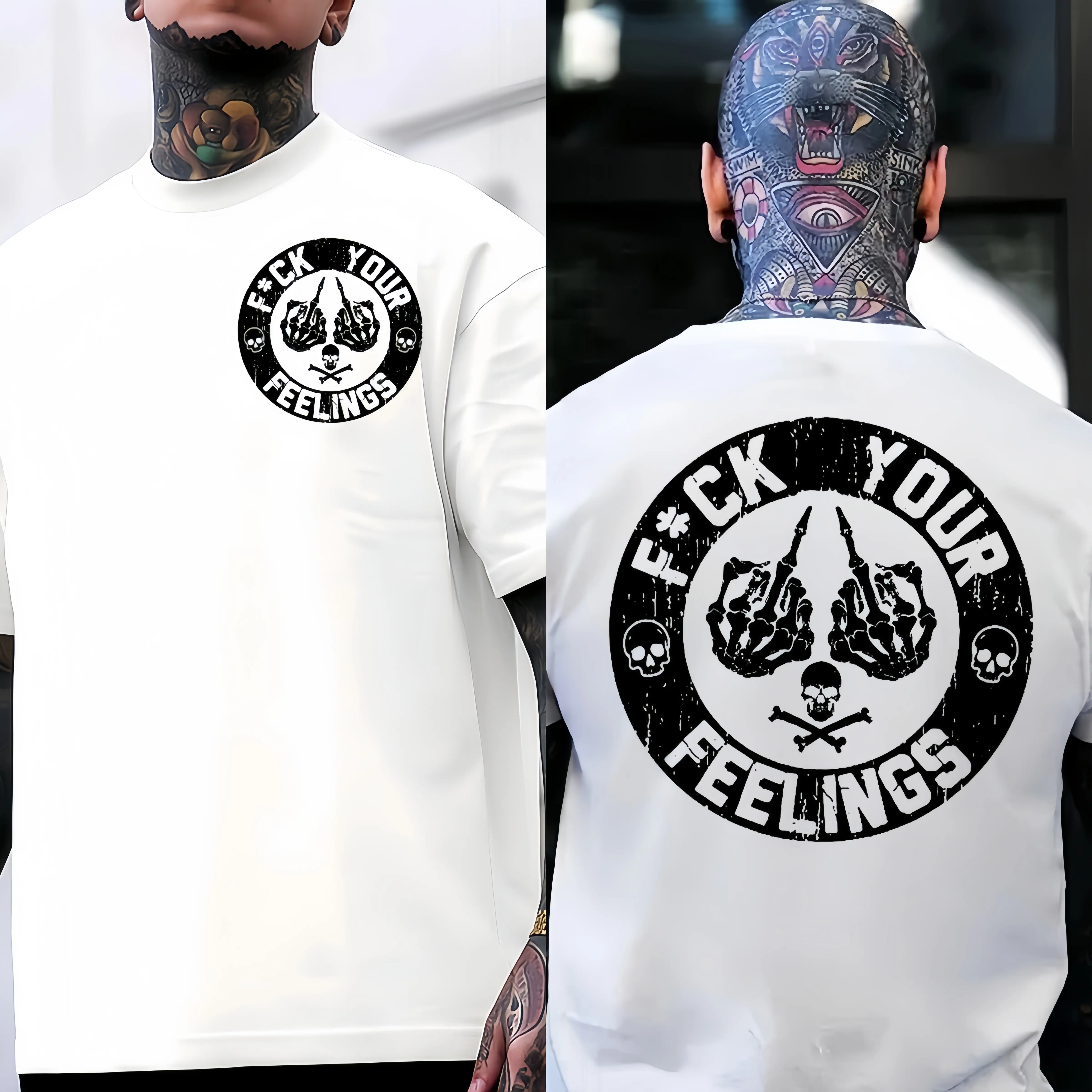 F*ck Your Feelings Skull Tee - Bold Statement Graphic T-shirt |   Limited Edition Streetwear Casual Angel graphic tee shirts men Sleeves Menswear Loose Short Wings Top Fashion Unisex Cotton compression shirts workout tops
