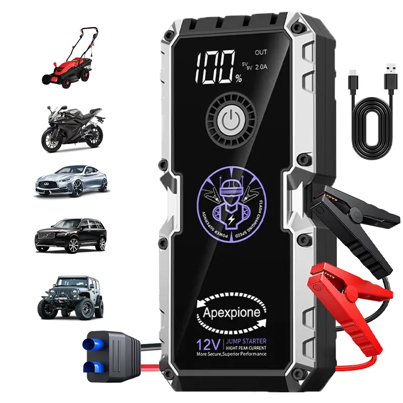 【APEXPIONE】 APEXPIONE Portable Car Jump Starter 12V Battery Booster Power Bank with LED Emergency Light, LCD Display  for Cars SUVs Trucks