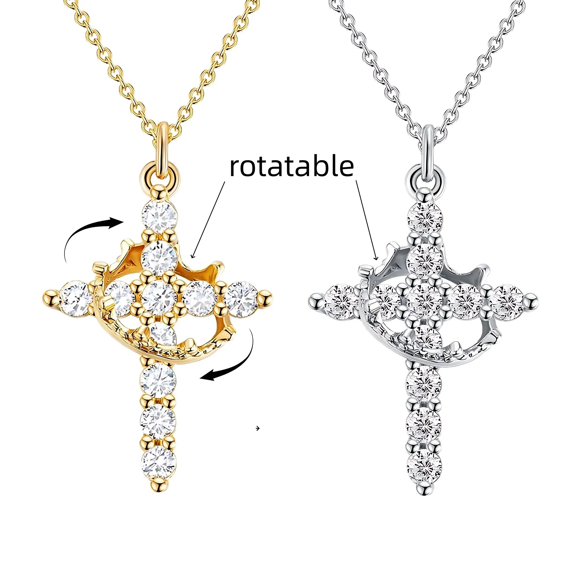 Women's Crown Cross Necklace - Tarnish-Free Spiritual Jewelry with Dual Symbols, Rotatable Christian Religious Gift, Summerwins Costume Accessory with Gift Box, Silver Cross Necklaces, Gifts For Mom, Daily