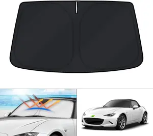 Canvcle Windshield Sun Shade for Mazda MX-5 Miata Convertible 2017-2019 Foldable Silver Black Reflective Fabric Blocks UV Rays Keeps Car Cool Easy Install Storage