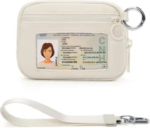 The Iris Wallet Zip Card Case with Keychain Wristlet ID Window Purses for Women Wrist Lanyard, Beige