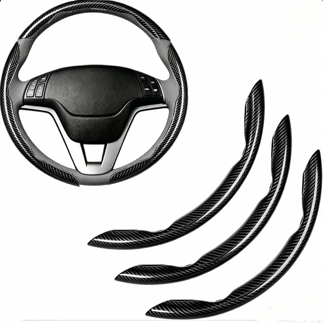 3PCS Carbon Fiber Car Steering Wheel Cover, Non-Slip Universal Protector for 15-Inch Steering Wheels, Clip on Steering Wheel Cover, Car Interior Kit, Car Accessories