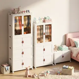 Stackable Folding Storage Bins with Wheels & Magnetic Door – Space Saving Plastic Organizer for Closet, Dorm, Kitchen & Office