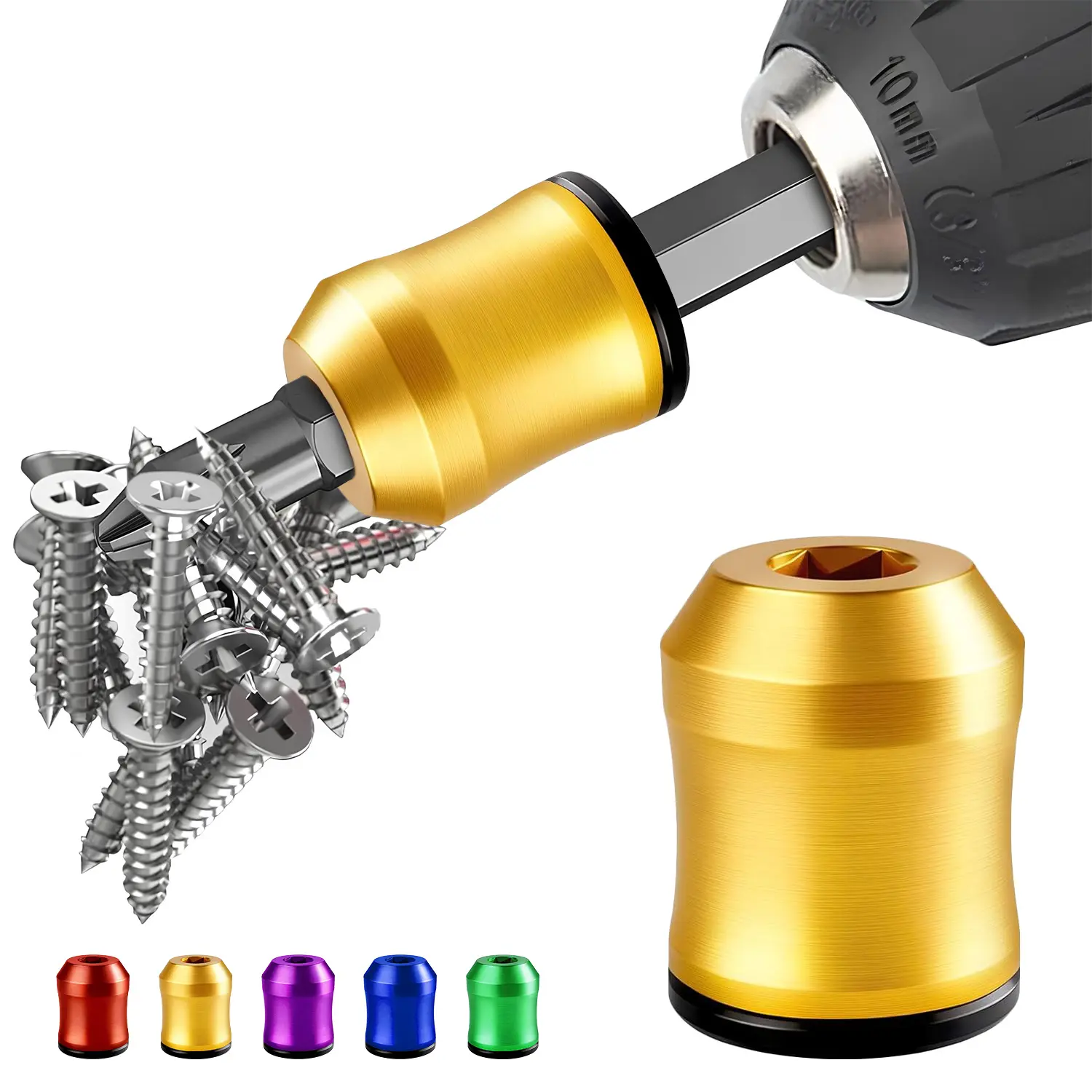 Universal Magnetic Screw Ring 1/4 Inch/ 6.35 mm Super Strong Magnetic Screw Holder - Screwdriver Head Magnetic Ring, Removable Strong Magnetic Screwdriver Drill Bit Holder for Hex Screwdriver and Power Bits for Mechanics & Carpenters