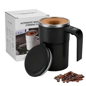 Electric Magnetic Self Stirring Mug with Lid, Automatic Stirring Cup with Digital Display, Rechargeable Self-Mixing Mug for Coffee, Tea, Hot Chocolate ,LCD Thermometer for Milk/Cocoa at Office/Kitchen/Travel