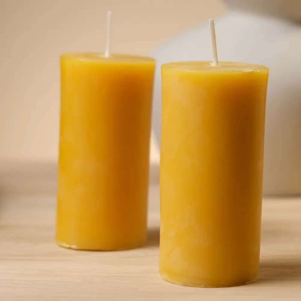 2 Pack Pure Beeswax Pillar Candles - Natural Honey Scent, Clean Burning, Up to 70 Hours Burn Time, Handmade Natural Candles