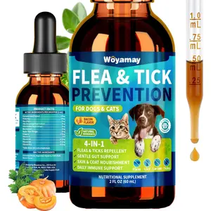 4-IN-1 Flea and Tick Prevention Drops for Dog and Cat, Natural Cat & Dog Flea Drop with Omega-3 Probiotics Vitamin B Support Flea Gut Health Skin & Coat Immune, Bacon Flavor