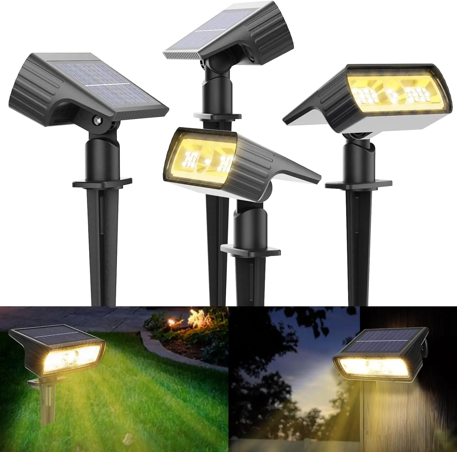 4-Pack Rechargeable Wireless Solar Spotlights, 3000K Warm White, IP65 Waterproof, 2 Brightness Modes, Outdoor Garden Walkway Decking Patio Lights for Home Improvement