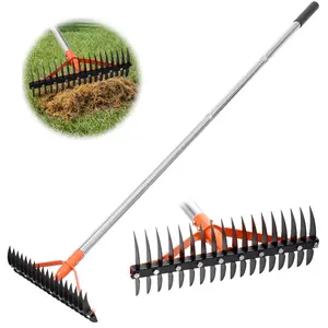 Thatch Rake for Lawns, Heavy Duty Bedding Rake with Adjustable Stainless Steel Handle for Lawn Care, Dead Grass, Garden, Yard Summervibes Father's Day Gift