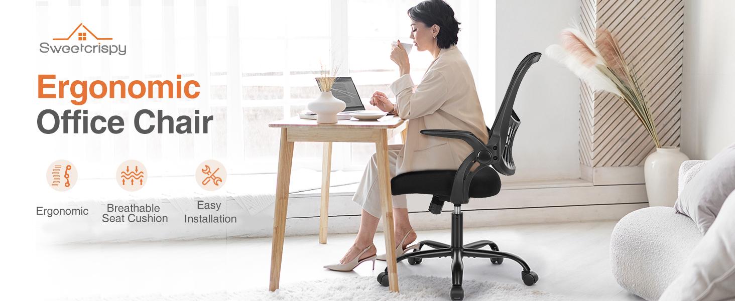 Home Office Computer Desk Chair, Ergonomic Mid-Back Mesh Rolling Work Swivel Task Chairs, Comfortable Lumbar Support, Comfy