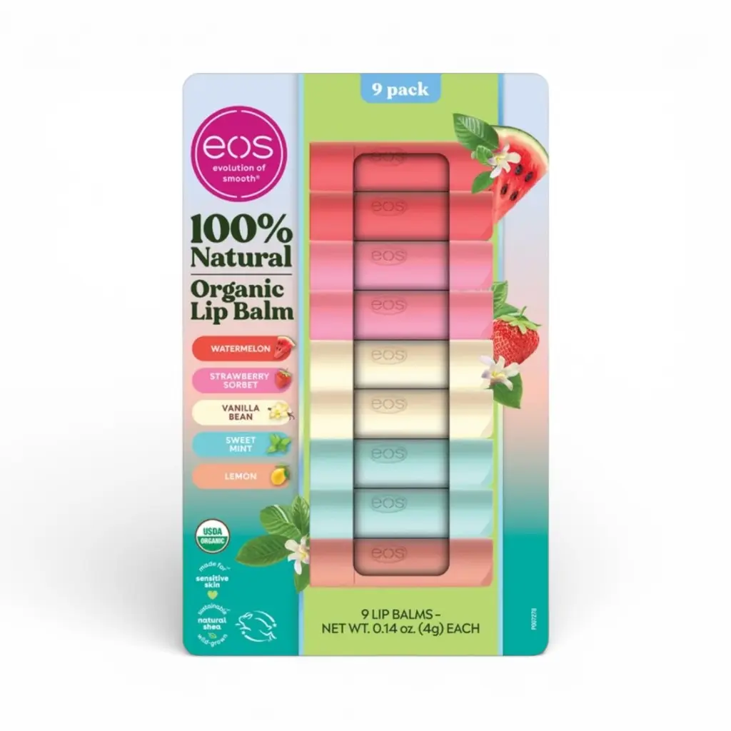 eos 100% Natural Organic Lip Balm Variety Pack – 9 Pack Hydrating Shea Lip Care (0.14 oz Each)