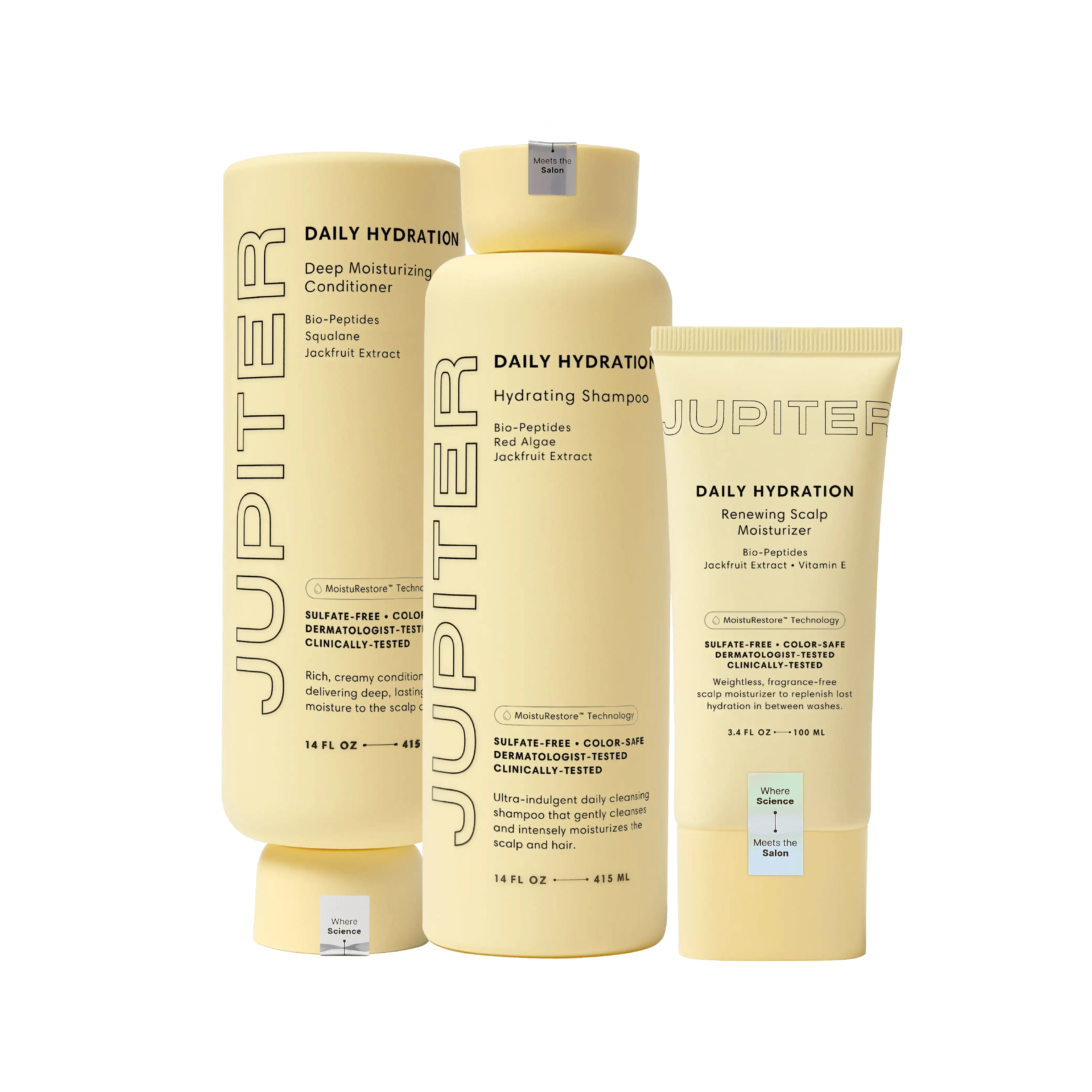 Jupiter Moisture Renewal Trio with Hydrating Shampoo, Deep Conditioner, & Scalp Moisturizer for Dry, Itchy, Tight Scalp Care, Color-Safe, Sulfate-Free