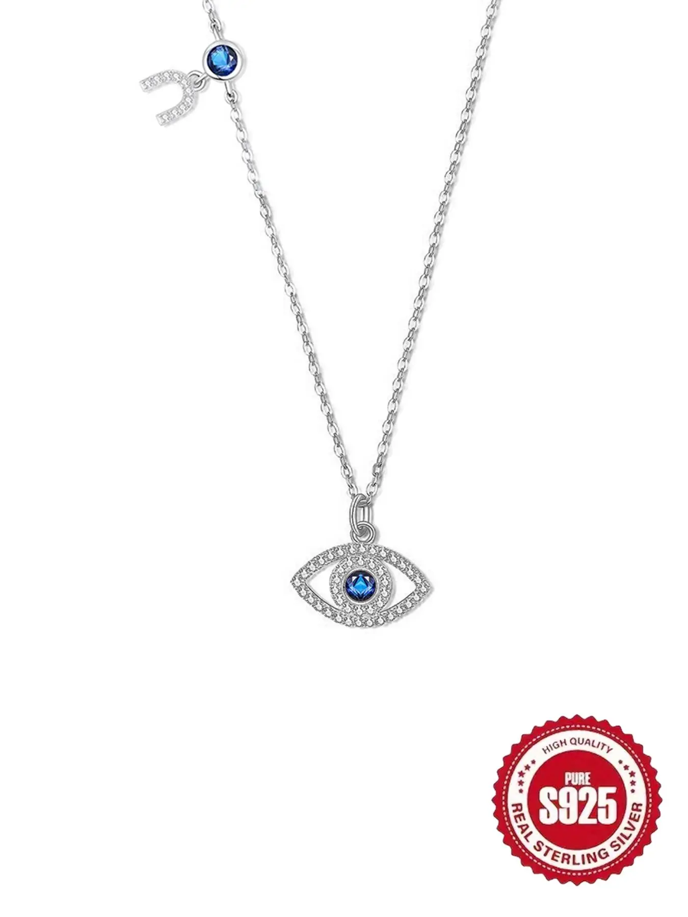 S925 Sterling Silver Evil Eye Design Cubic Zirconia Pendant Necklace for Women, Symbol Necklace, Fashion Jewelry for Party, Daily Decor, Trendy All-match & Exquisite  Silver  Jewelry for Birthday Gift, Accessory Necklace