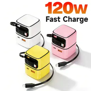 [Local Warehouse] 120w 4-in-1 Retractable Gallium Nitride WallCharger with 2.5ft Retractable Type-C and LightningCables - Compatible with iPhone, iPad, Apple Watch, etc. -Compatible with Portable Chargers, Smartwatches, iPhone15 Pro Max Charger