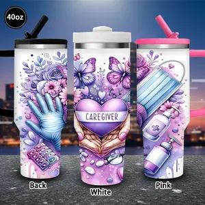 1 pc 40 oz Caregiver Heart Tumbler with lid and straw, winter insulated travel mug, gift for women and men, ideal for Valentine’s Day, Easter, birthday gifts, iced/hot coffee cup