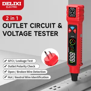 DELIXI 2 in 1 Outlet Circuit & Voltage Tester Pen, 2–440V AC Voltage Detector with NCV Function, Integrated GFCI Outlet Tester & Polarity Check, LCD Display, Audible Alarm & Flashlight, 3 Prong 120V AC Voltage Socket Checker, Wiring Fault Detector