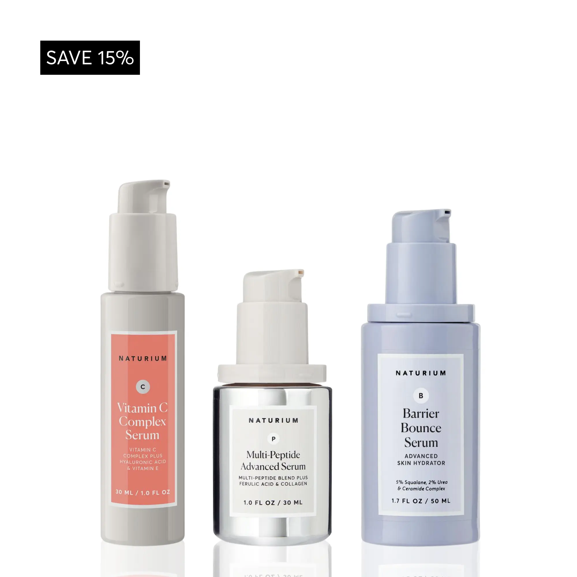 Naturium The Bouncy, Bright & Tight Skin Serum Set - Barrier Bounce Serum, Multi-Peptide Advanced Serum, and Vitamin C Complex Serum