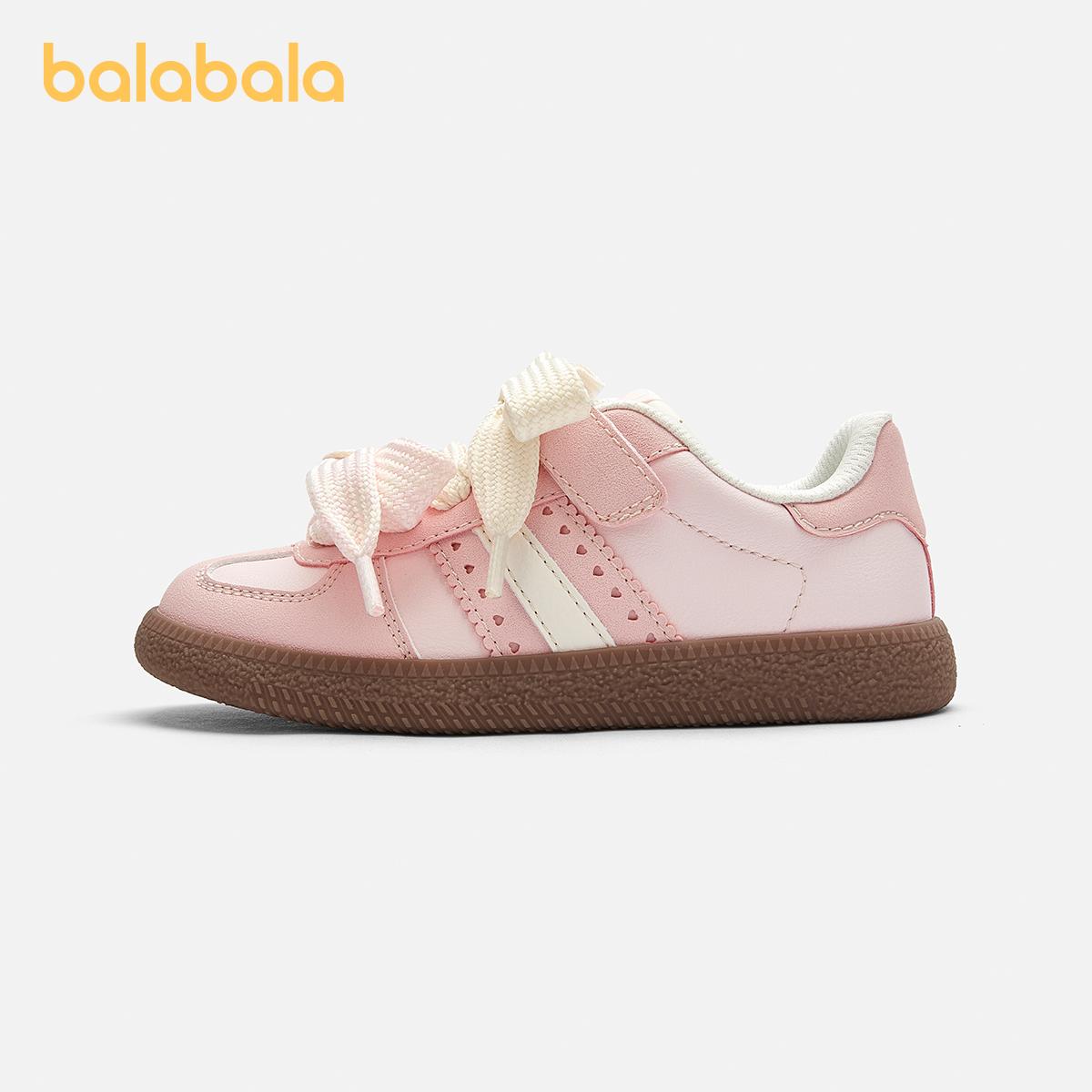 Balabala Kids Sneakers Girls' Training Shoes 2025 Breathable Anti-Slip Easy Velcro Spring Colors White Red Dreamy Pink Full Rubber Outsole Leather Toe Cap