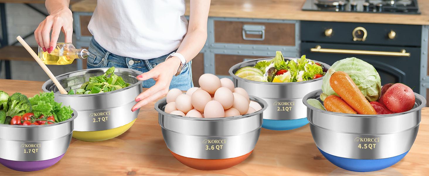Mixing Bowls with Lids Set 7 PC Stainless Steel Salad Bowls with Colorful Airtight Lids for Kitchen Tableware  Nesting Salad Bowls Set