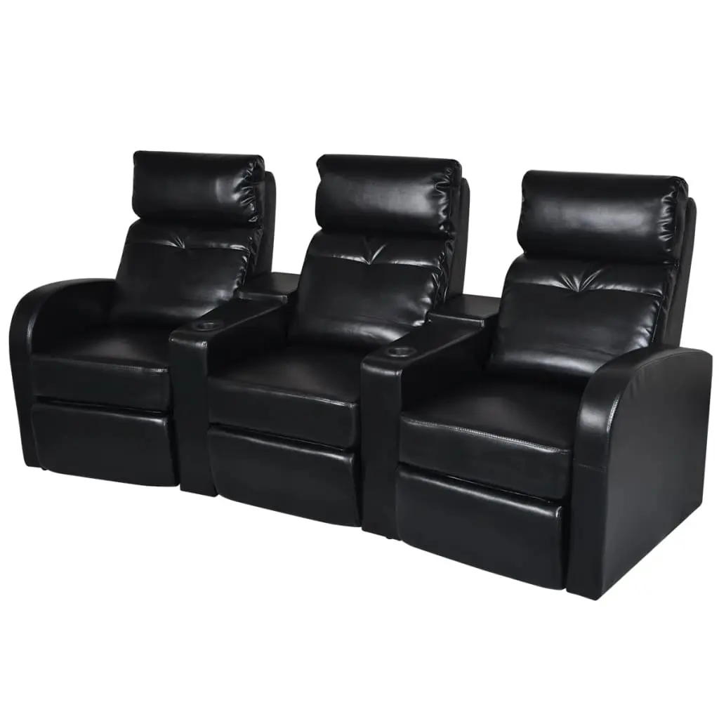 vidaXL Sofa, 3 Seat Recliner Sofa with Adjustable Backrest, Upholstered Reclining Sofa Home Theater Seating, Modern Style, Black Faux Leather 242543