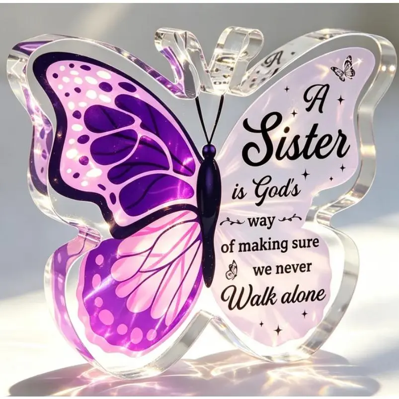 Personalized Laser-Engraved Heart Shape Acrylic Plaque Sign - Transparent, Lightweight 3.9"x3.3" Acrylic Desktop Decoration, Desk Decor Sister Gift, "A Sister is God's Way" Birthday Keepsake Home Accessory