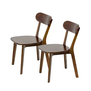 100% Natural Solid Wood Dining Chairs Set of 2, Mid Century Modern Dining Chairs with Curved Backrest, Kitchen Chair with Adjustable Foot Pads for Dining Room, Kitchen, Living Room, Study, Walnut