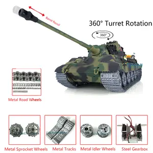 Henglong 1/16 7.0 Customized King Tiger RC Tank 3888A Metal Wheels Barrel Recoil