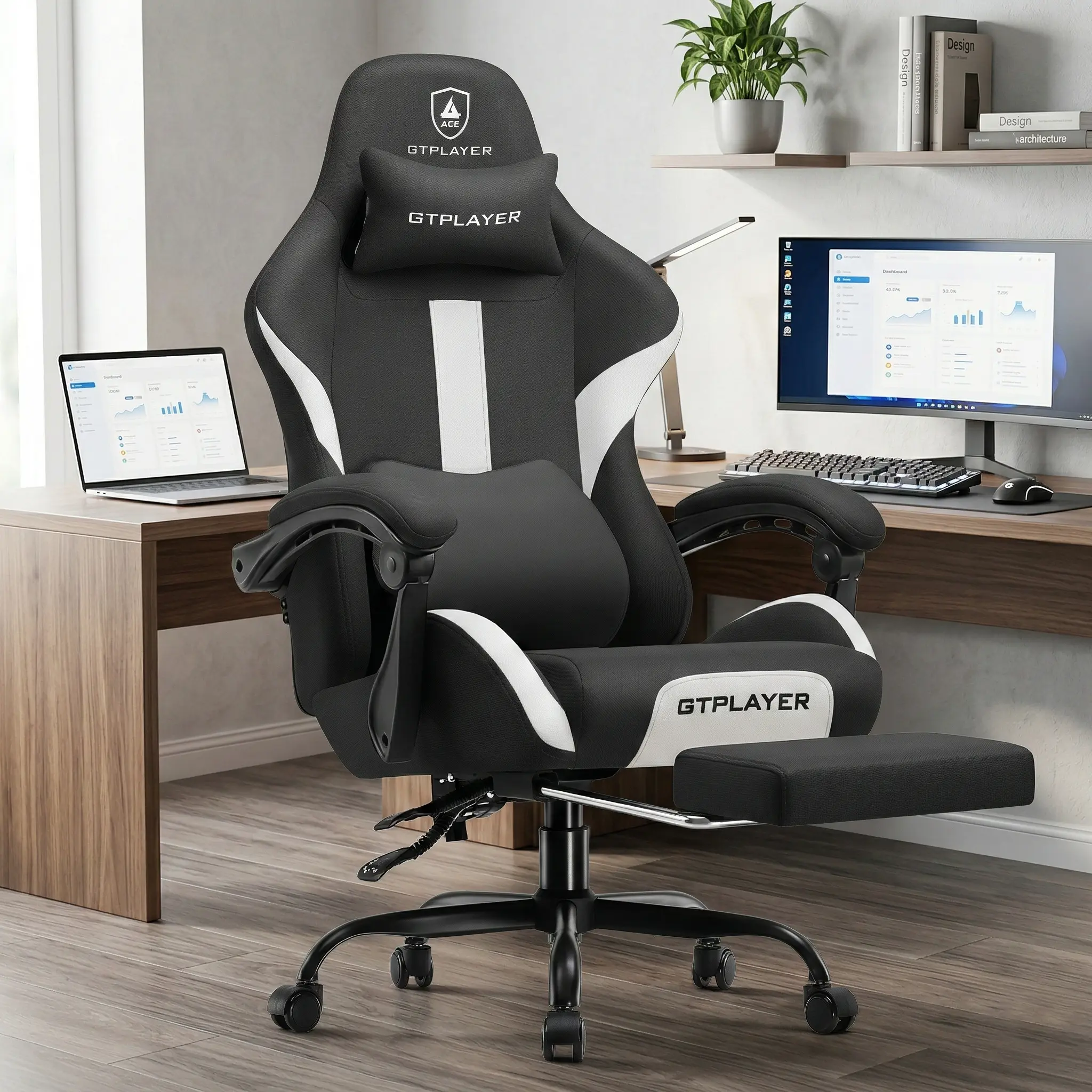 【Deals for You】GTPLAYER Ergonomic Office Gaming Chair - Pocket Spring Cushion, Memory Foam Lumbar Pillow, Reclining Mesh Swivel Rolling Task Chair Furniture,Easy Assembly,Comfortable,Gift Idea,summerwins