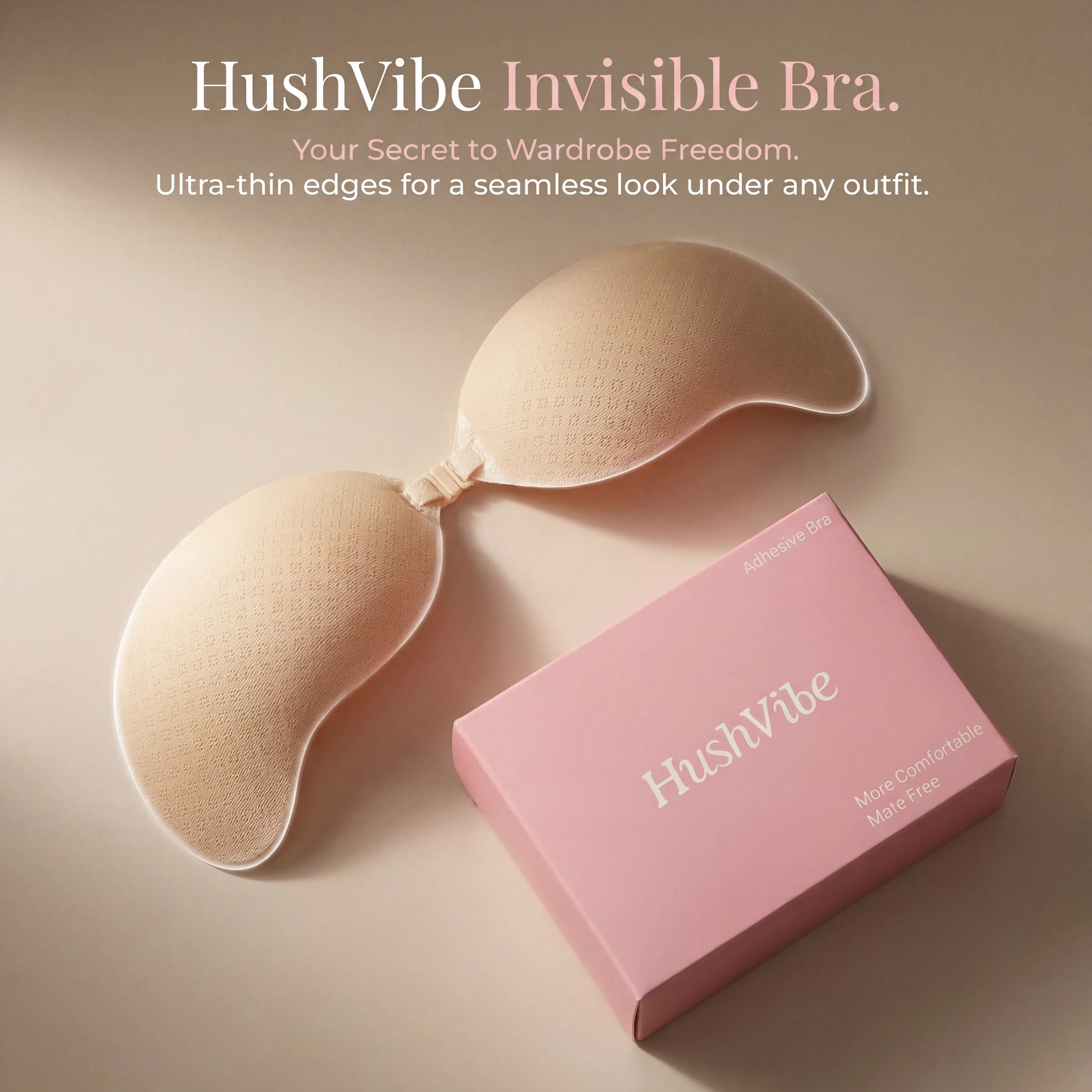 HushVibe Invisible Push-Up sticky Bra-Breathable and sweat-wicking，Portable, Reusable，Seamless fit，womenswear Comfort Lady underwear,Party dress, Bridal bra. Unlined Bra Minimalist