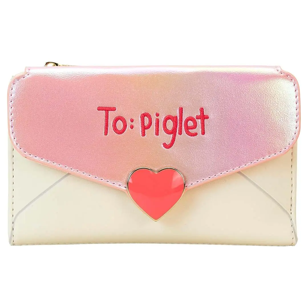 Loungefly Disney Winnie The Pooh & Piglet Love Letter Women's Faux Leather Embroidery Graphic Bifold Fashion Wallet for Casual Wear, Basic Look, Zip Closure, Bifold/Trifold Wallet, Hand Wash Only, Embossed Detail, Lightweight