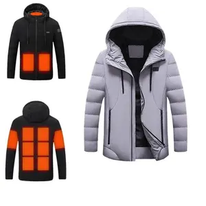 Winter men's hooded smart USB charging constant temperature heating polyester cotton jacket, suitable for cold weather