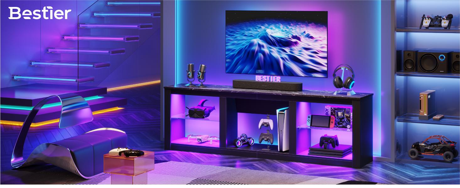 Bestier 70 Inch TV Stand for TV up to 80", LED Entertainment Center with Glass Shelves for Living Room Bestier 70 Inch TV Stand for TV up to 80", LED Entertainment Center with Glass Shelves for Living Room