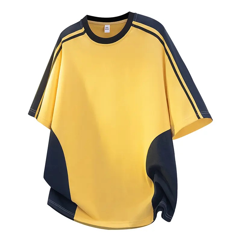 Men's Summer Navy Curved Color Block Crew Neck T-shirt, Stripe Raglan Loose Casual Top, Soft Breathable Basic Tee Suitable For Students Street Travel Daily Commute # SummerWins