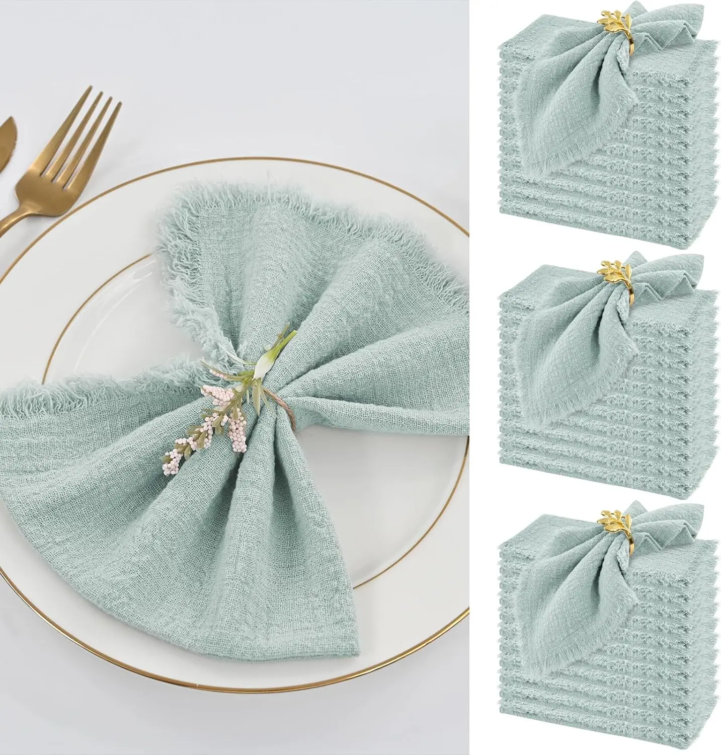 REWOMC 36 Pieces Handmade Cloth Napkins with Fringe 16"x16" Soft Cotton for Weddings Party Banquet Dinner Daily Use Tableware Mother’s Day