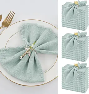 REWOMC 36 Pack Handmade Cotton Cloth Napkins with Fringe – Soft 16 x 16 Inch Reusable Dinner Napkins for Wedding Tables, Party & Banquet Decor, Everyday Dining, Farmhouse & Boho Table Style