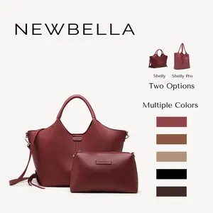 NEWBELLA Shelly Collection 2 PCS Set Top Handle Bag- PU leather with large capacity tote bag, casual daily use solid color Beige Luxury,FallFreshness