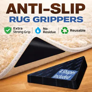 Anti-Slip Rug Grippers for Shag & Faux Fur Rugs, Extra Strong Reusable Carpet Corner Tape, No Curling No Sliding, Pet & Kid Friendly, 4 Shapes Included
