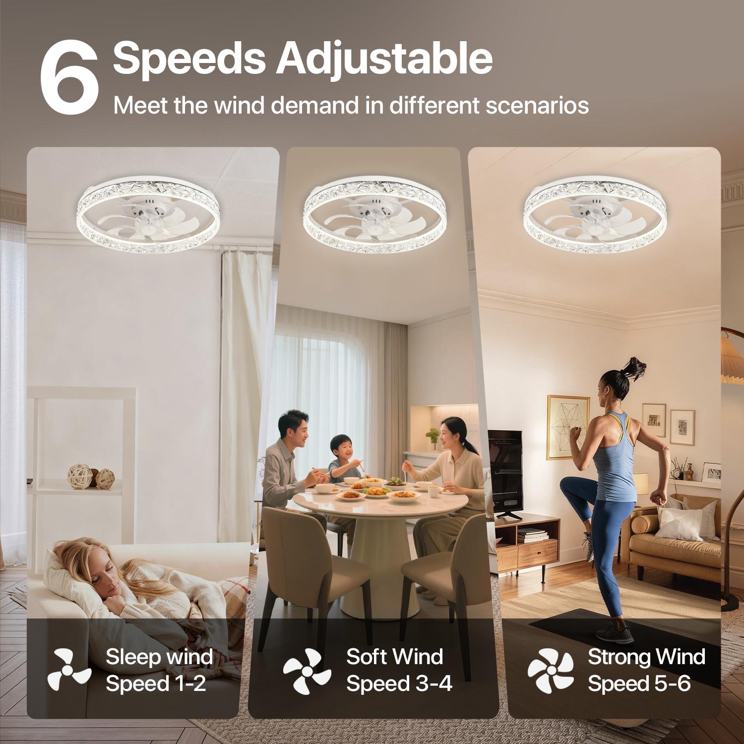 GLITGATE Cristais Multifunctional Ceiling Fan with 3 Color Temperatures Light, Remote Control/APP, 6 Wind Speeds, Timer, Reversible DC Motor, Adjustable Brightness , Low Noise for Living Room, Bedroom, Indoor Lighting Led Lighted